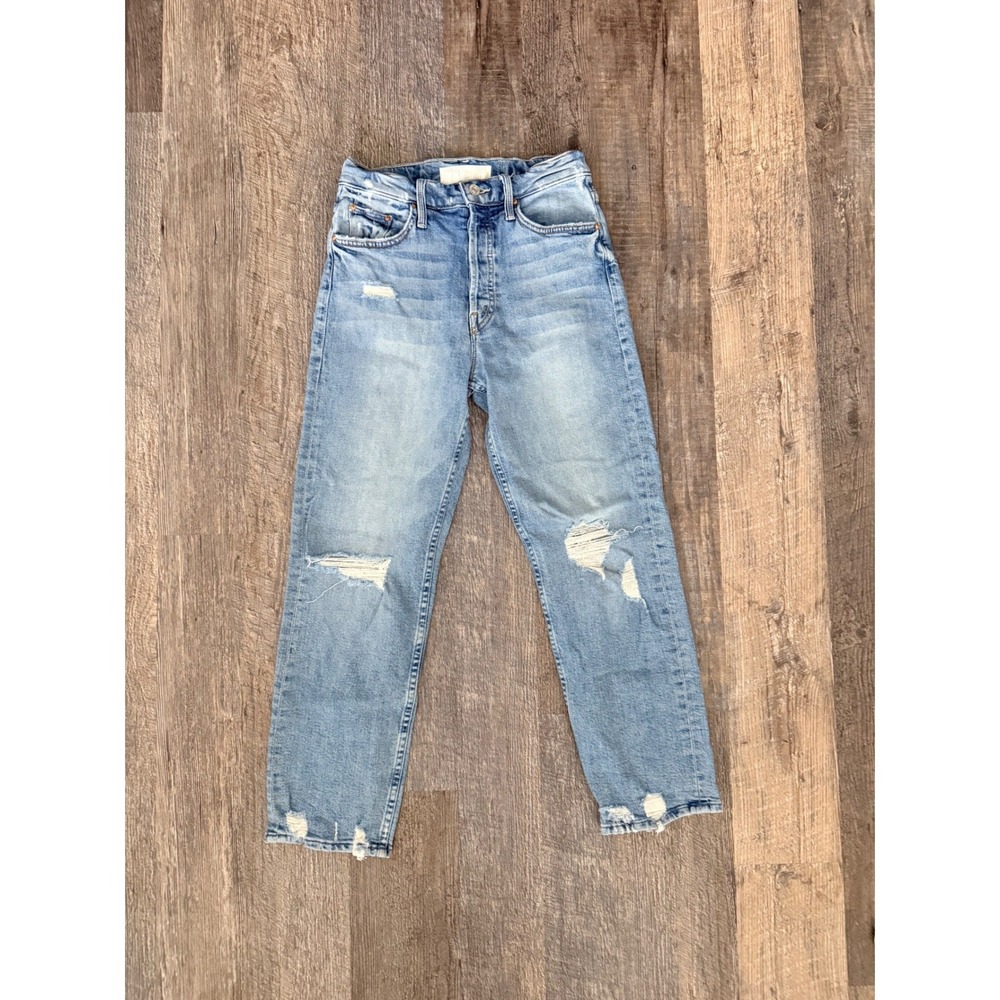 Mother Superior High Waisted Straight Leg Distressed Jeans Light Wash Size 26